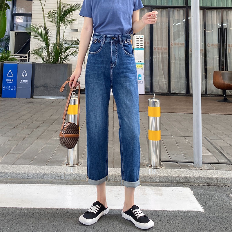 欧货哈伦牛仔裤女秋季新款高腰宽松显瘦老爹裤潮