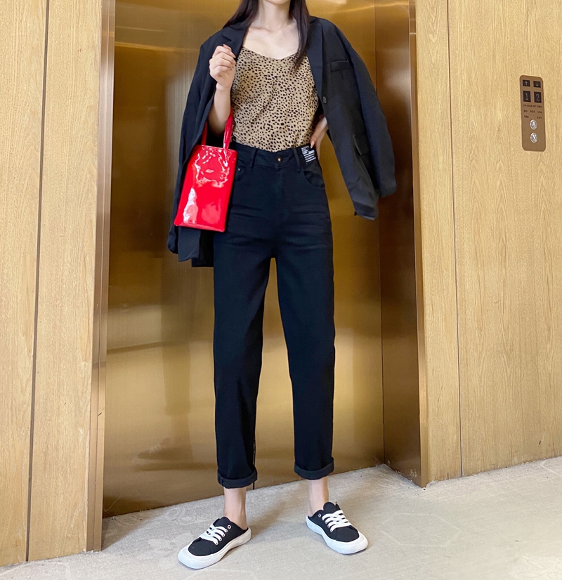 黑色高腰哈伦裤女宽松新款欧货九分老爹裤显瘦潮