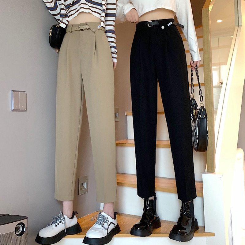 新款宽松直筒烟管裤小个子高腰九分裤子潮