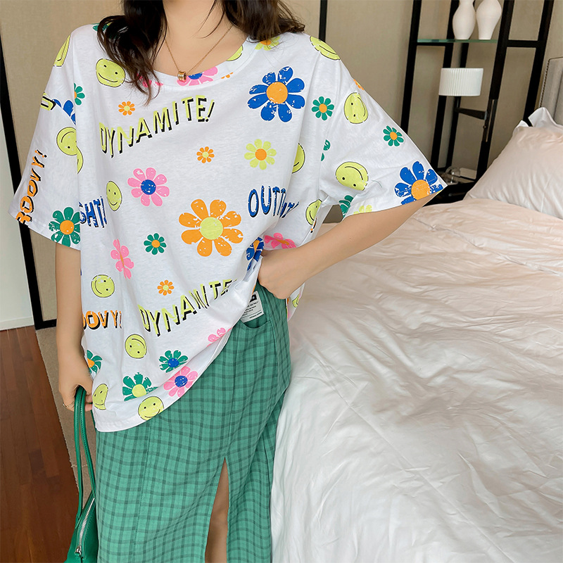 七彩花T恤显瘦夏季新款韩版