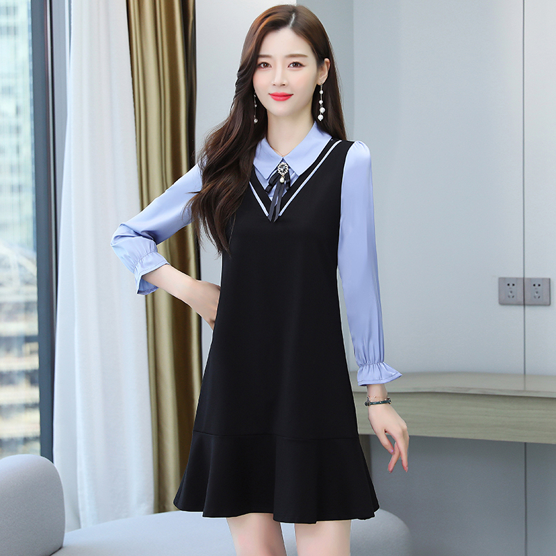 新款假两件春季女士遮肚子显瘦A字打底裙子