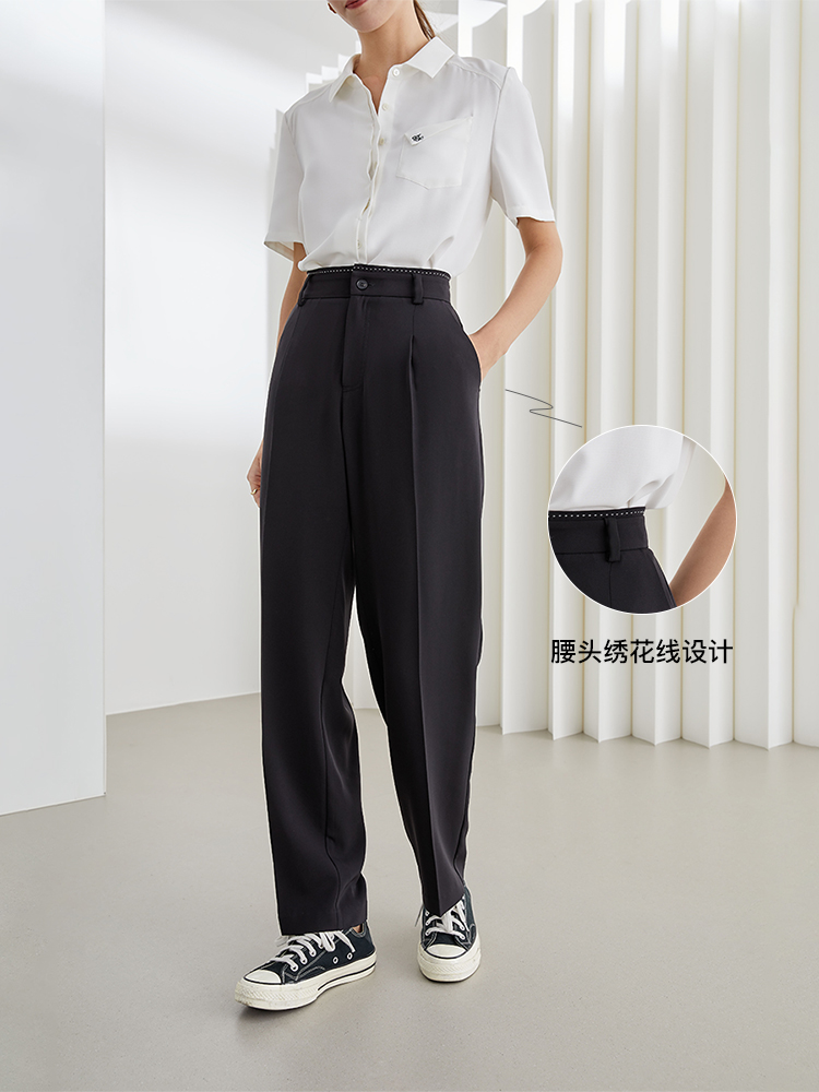 黑色裤子女夏季宽松休闲裤新款长裤垂感直筒裤