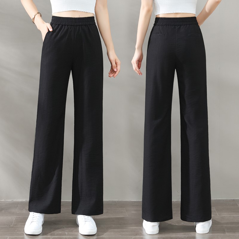 新款棉麻阔腿裤宽松高腰直筒拖地长裤九分裤子