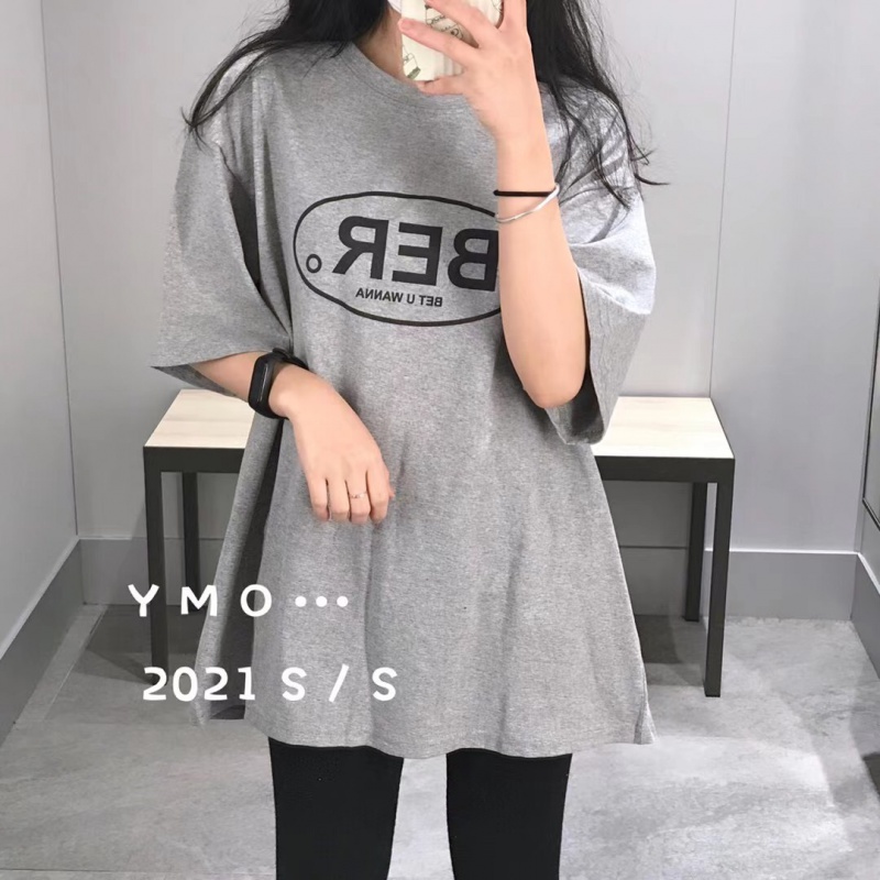 中长款宽松白色打底衫女洋气纯棉字母印花短袖t恤上衣ins