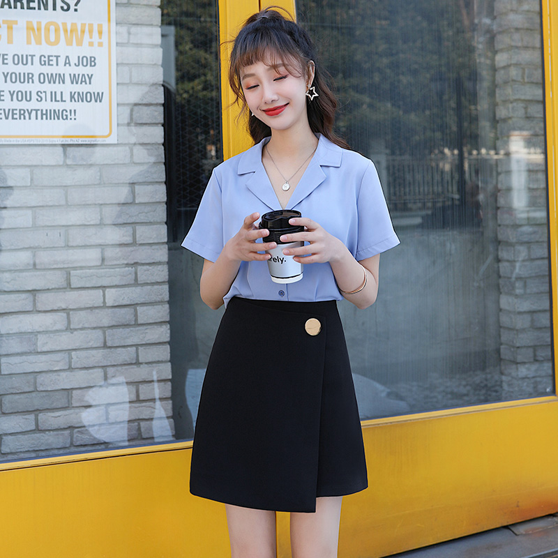 黑色高腰不显肚子a字短裙新款毛呢职业不规则西装半身