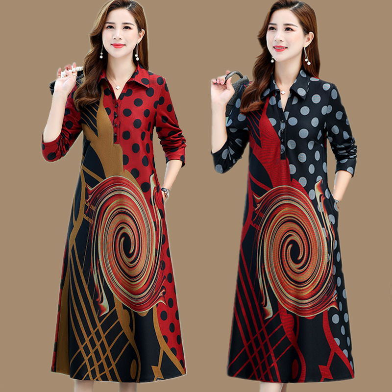 妈妈连衣裙中长款春秋时尚气质减龄大码遮肉女装宽松裙子