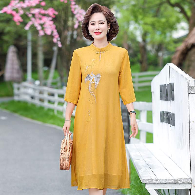 妈妈雪纺连衣裙大码宽松中年女装春装中老年夏装