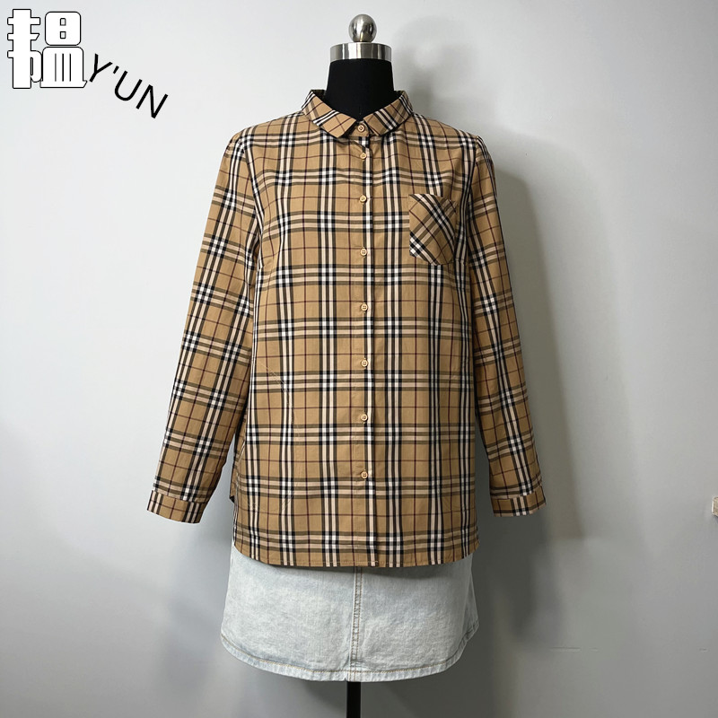 秋季新品女装复古经典格子衬衫韩版直筒显瘦棉长袖衬衣
