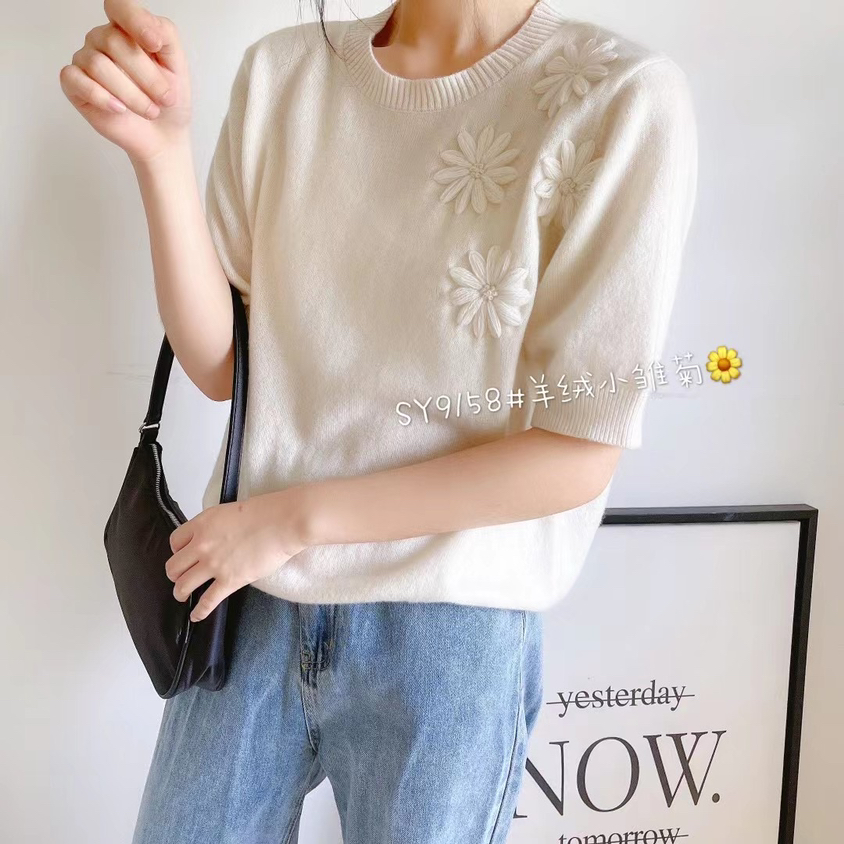 秋装新款女装短袖半袖针织衫毛衣女羊毛衫羊绒衫套头宽松