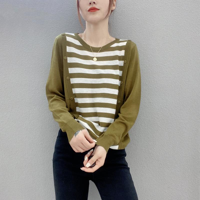 针织撞色条纹上衣个性长袖法式小众潮