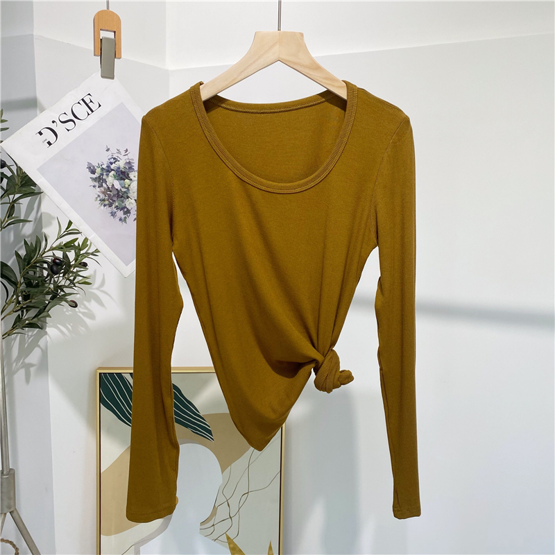 修身显瘦低领螺纹打底衫女长袖圆领内搭基础款上衣