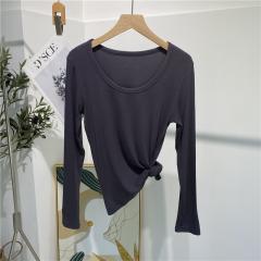 修身显瘦低领螺纹打底衫女长袖圆领内搭基础款上衣