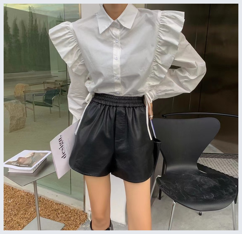 松紧腰pu皮短裤a字阔腿裤新款宽松时尚百搭靴裤潮