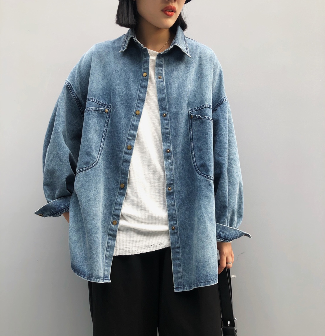 牛仔衬衫女春百搭宽松复古牛仔可单穿中长款外套女