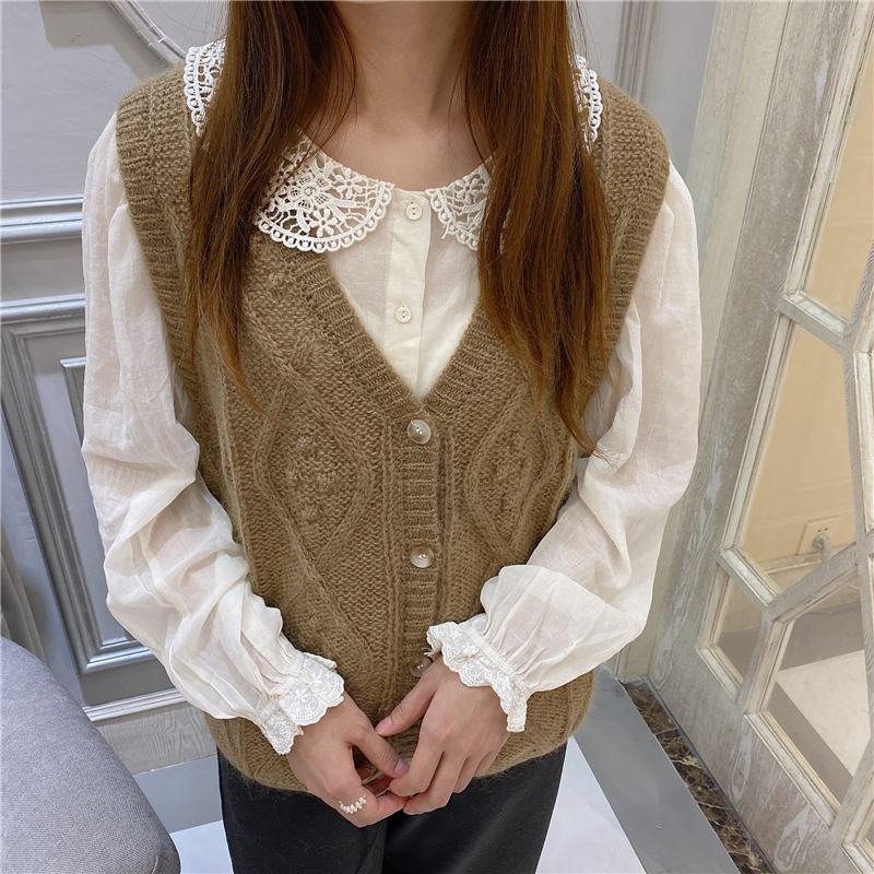 国东大门秋装新款v领马甲开衫无袖外套宽松背心