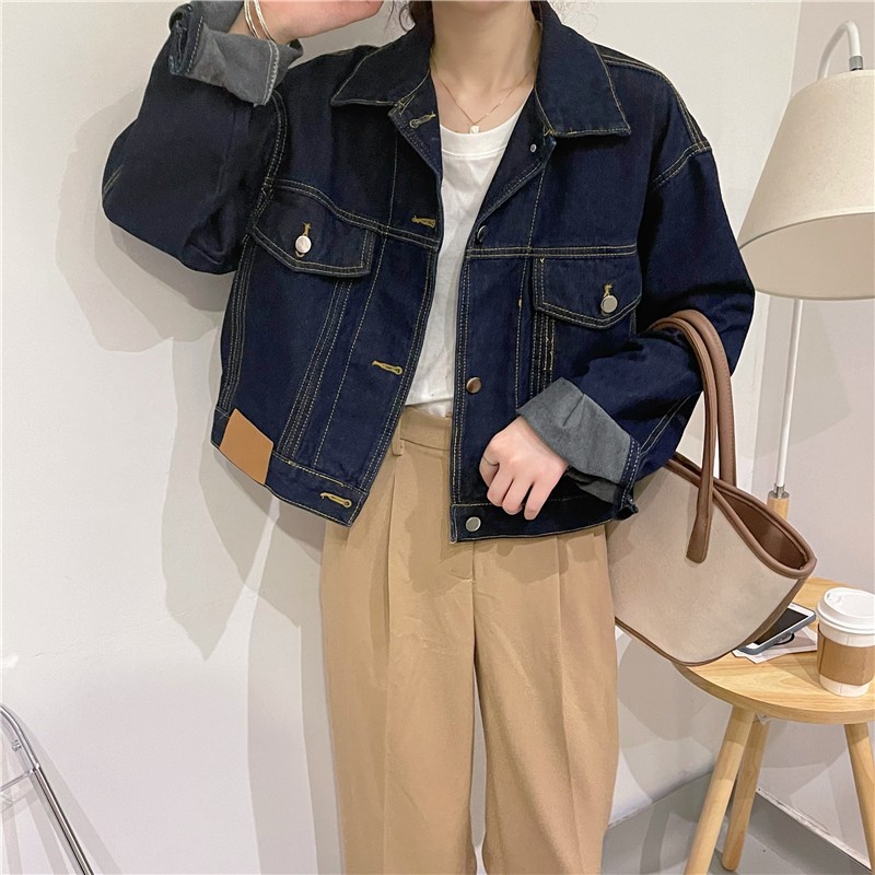 韩版复古牛仔外套女小个子蓝色短款宽松百搭休闲上衣秋季新款夹克