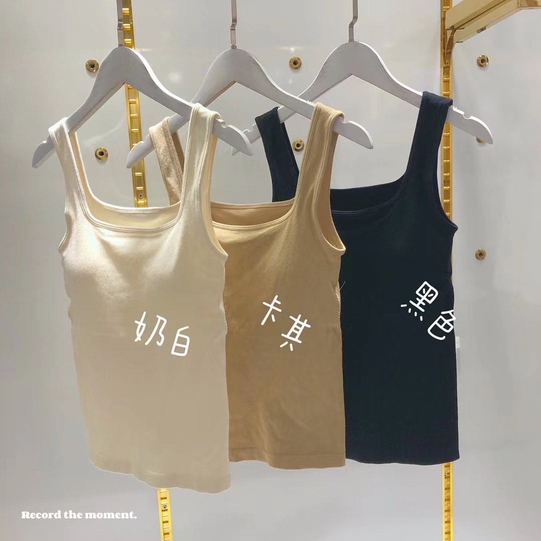 方领螺纹吊带背心女士无袖可拆卸胸垫修身显瘦打底上衣