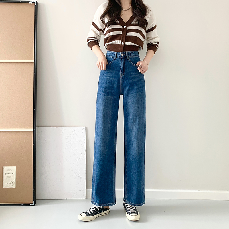 韩版宽松显瘦chao软糯舒适弹力垂顺阔腿牛仔裤