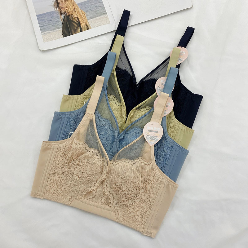 超薄水晶杯薄款透气文胸大胸显小性感蕾丝内衣女无钢圈