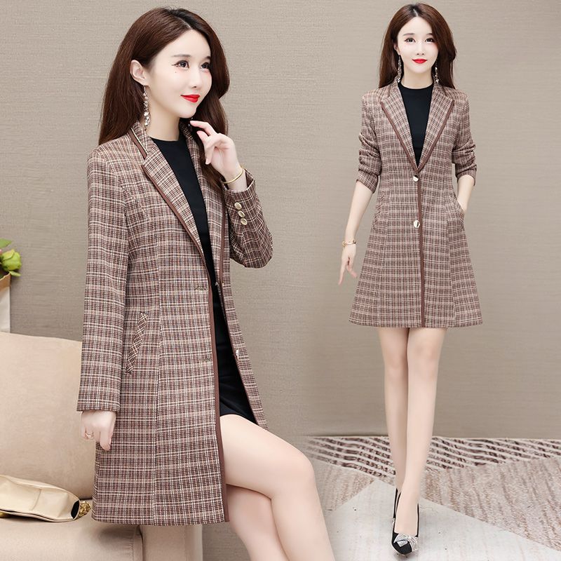 格子风衣外套女秋装新款气质妈妈收腰显瘦洋气百搭休闲大衣