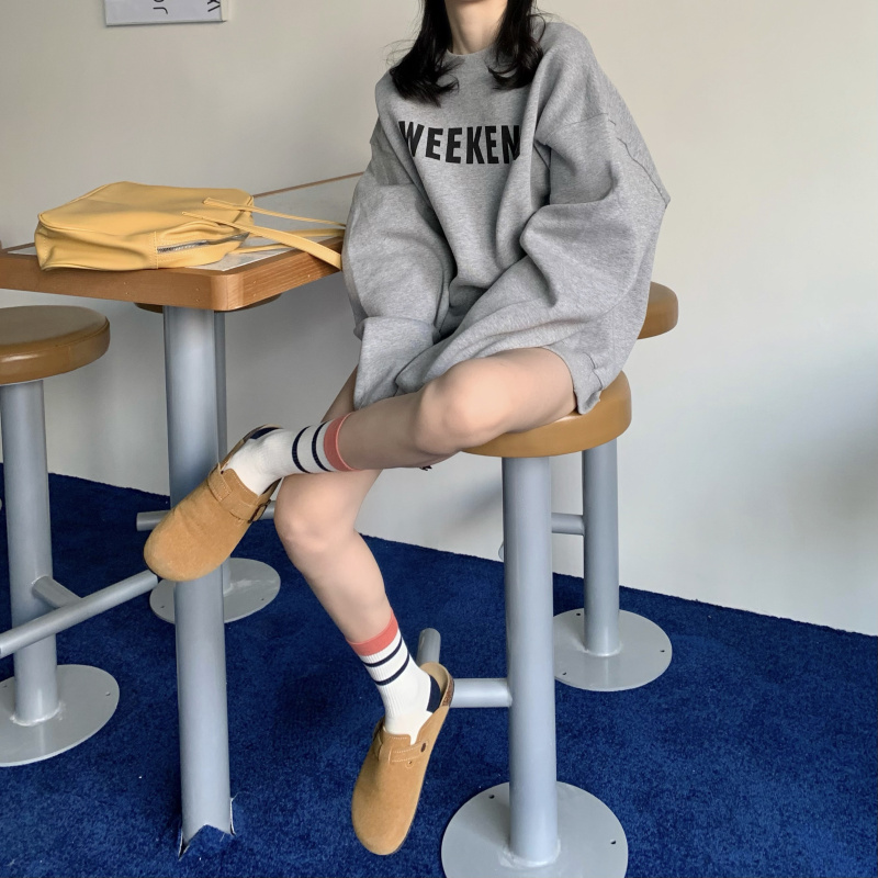 韩版无帽卫衣女秋冬新款慵懒风字母印花宽松显瘦外套上衣