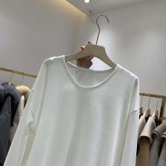 韩国东大门秋冬时尚长袖U领加绒纯棉套头开衩文艺百搭打底上衣女