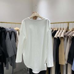 韩国东大门秋冬时尚长袖U领加绒纯棉套头开衩文艺百搭打底上衣女