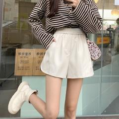 新款韩版高腰显瘦开叉皮短裤女阔腿休闲裤