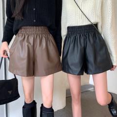 新款高腰显瘦A字阔腿短裤百搭休闲宽松靴裤女装皮裤子