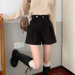 阔腿黑色短裤潮秋冬新款韩版复古高腰显瘦加厚靴裤休闲裤女
