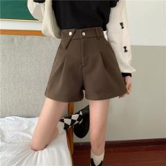 阔腿黑色短裤潮秋冬新款韩版复古高腰显瘦加厚靴裤休闲裤女