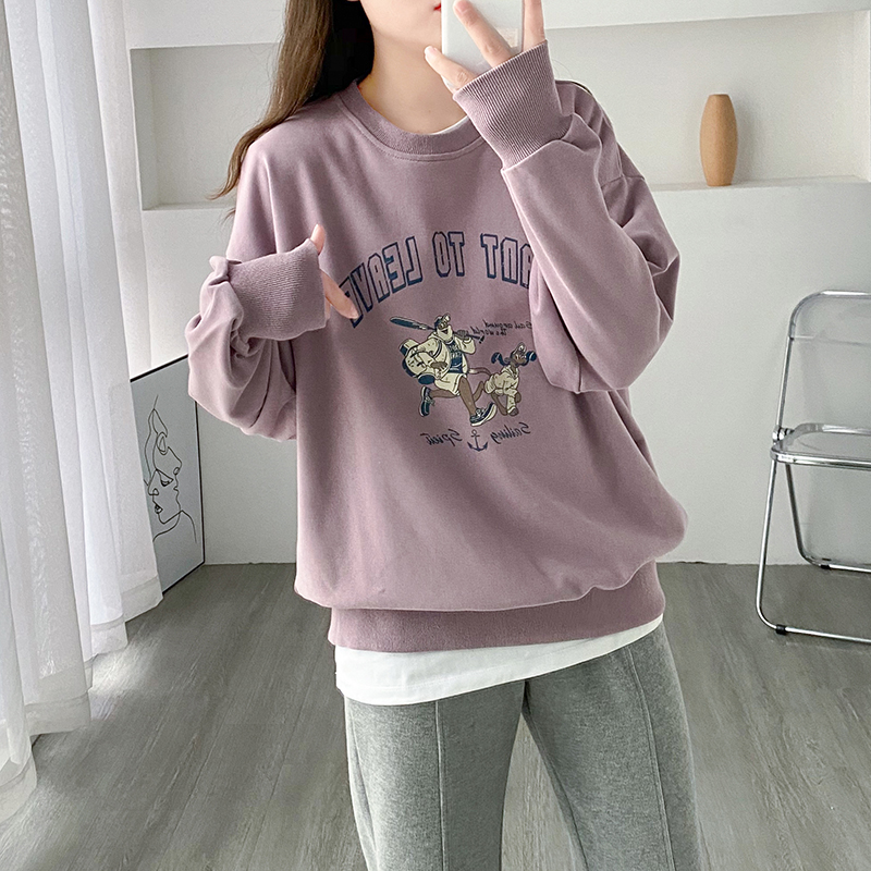 毛圈棉棒球做旧字母印花圆领卫衣女春季新款宽松显瘦学生外套减龄