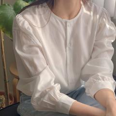 圆领白色衬衫女泡泡袖韩国盐系高级感法式纸片人衬衣