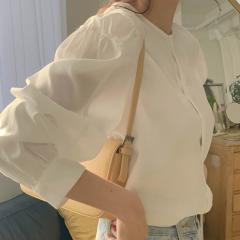 圆领白色衬衫女泡泡袖韩国盐系高级感法式纸片人衬衣