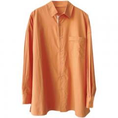 韩国衬衫女宽松气质简约通勤纯棉POLO领橘色衬衣早春新款上衣