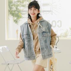 早秋季百搭破洞牛仔马甲女宽松显瘦马夹外套无袖背心坎肩减龄上衣