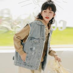早秋季百搭破洞牛仔马甲女宽松显瘦马夹外套无袖背心坎肩减龄上衣