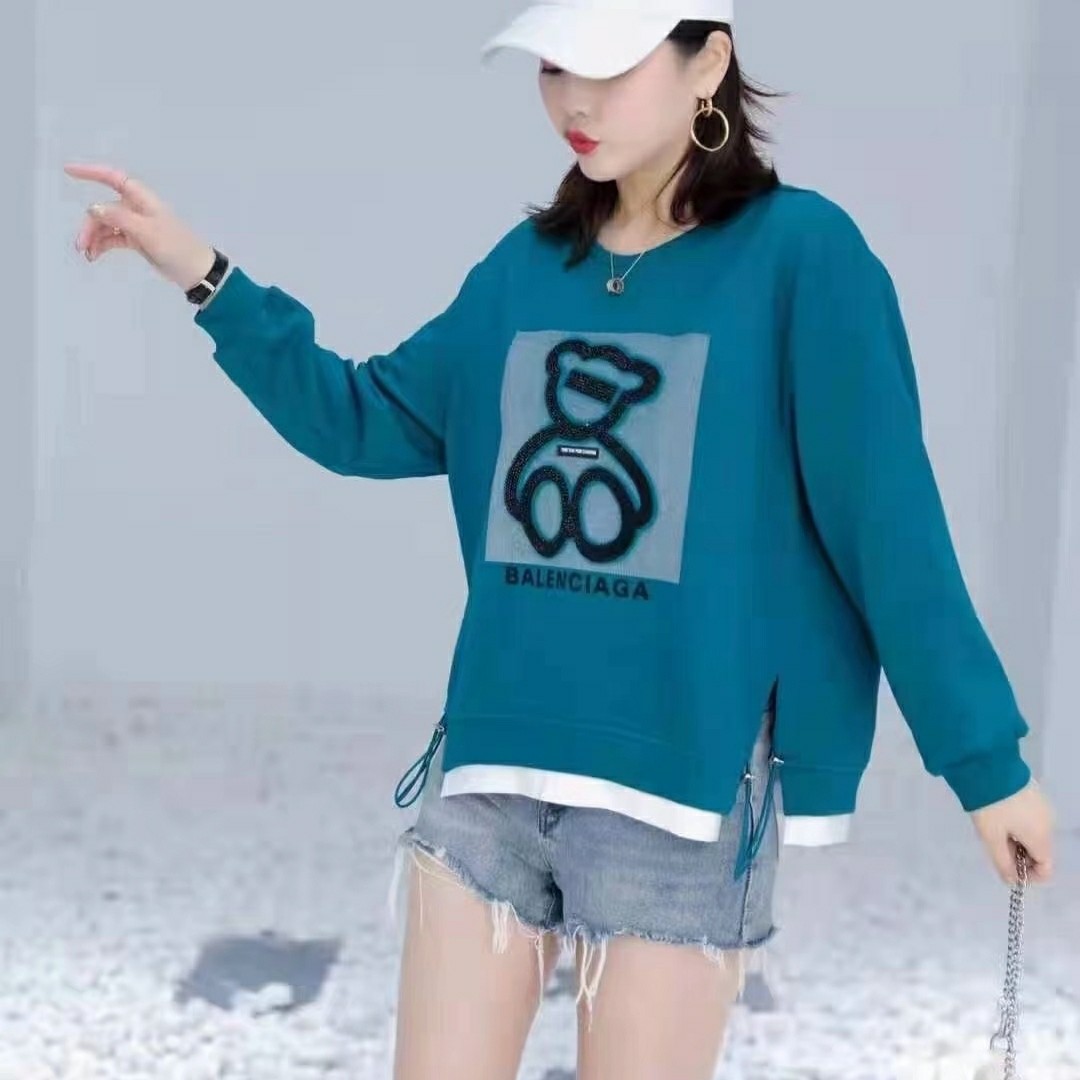 新款圆领套头T恤宽松百搭烫钻流行卫衣