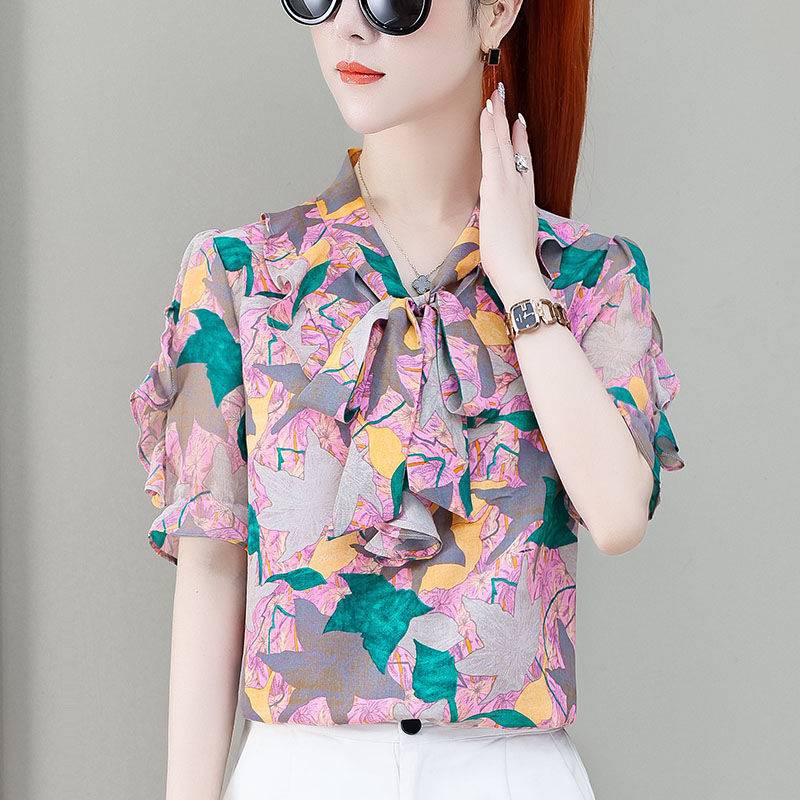 新款雪纺衫妈妈装衬衣设计感小众上衣