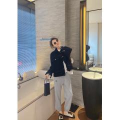 宽松显瘦字母刺绣九分抽绳款卫裤