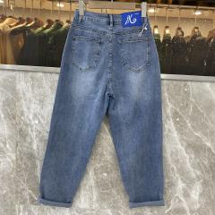 牛仔裤女蓝色深色拼色老爹裤哈伦垮裤