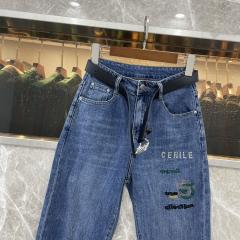 蓝色女简约宽松弹力水洗牛仔垮裤