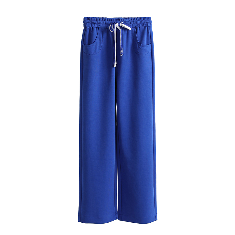 巨显瘦显腿直~撞色抽绳松紧高腰直筒裤阔腿裤长裤