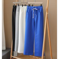 巨显瘦显腿直~撞色抽绳松紧高腰直筒裤阔腿裤长裤
