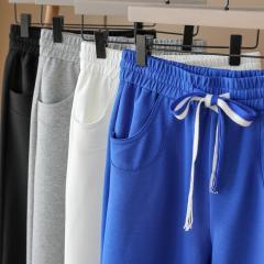 巨显瘦显腿直~撞色抽绳松紧高腰直筒裤阔腿裤长裤