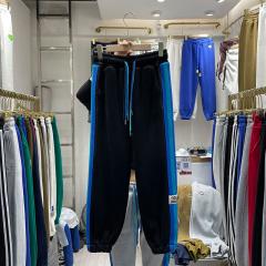 白色卫裤女潮欧货春克莱因蓝撞色拼接彩色织带高腰宽松束脚哈伦裤