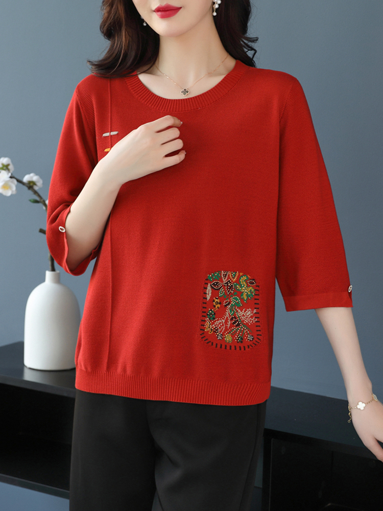 中年妈妈薄款加肥加大码女装宽松遮肚子春夏装上衣七分袖t恤小衫