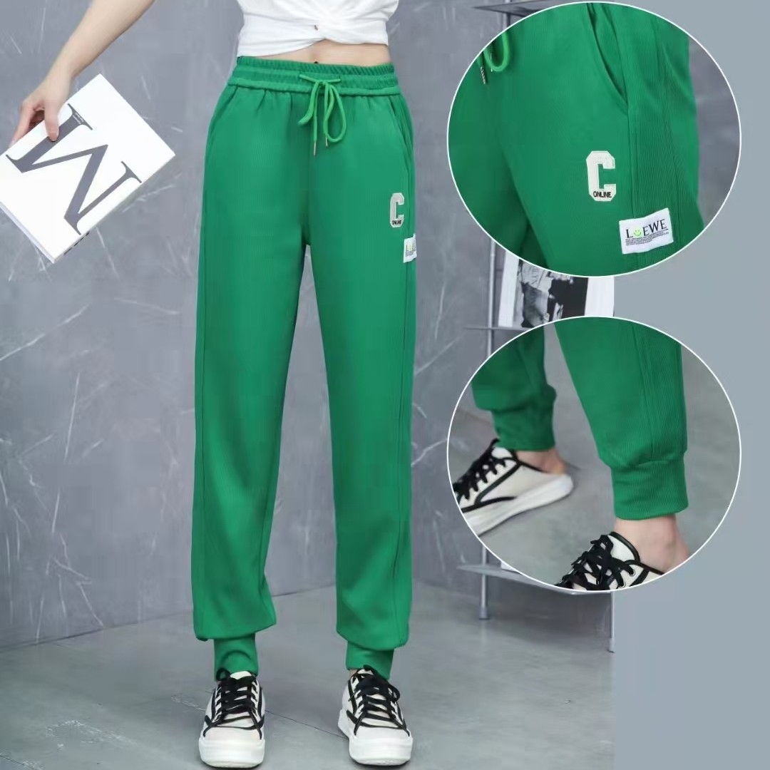 春秋新款网红松紧腰卫裤女宽松显瘦百搭C字母束脚休闲运动裤