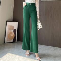 红色气质高腰长裤子女春夏新款显瘦垂感阔腿喇叭裤通勤休闲裤