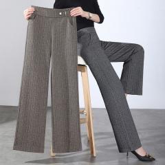 春夏季新款韩版条纹简约时尚百搭高腰阔腿休闲裤